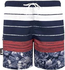 Luvanni Badehose für Herren Schnelltrocknende Badeshorts 868 mit Kordelzug Beachshorts Boardshorts Schwimmhose Männer mit Muster Streifen gestreift Blätter Jungle Blatt Blumen Tropisch M von Luvanni