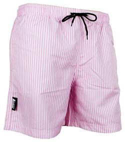 Luvanni Badehose für Herren Schnelltrocknende Badeshorts Style-1 mit Kordelzug Beachshorts Boardshorts Schwimmhose Männer Streifen Streifenmuster Farbe Rosa L von Luvanni