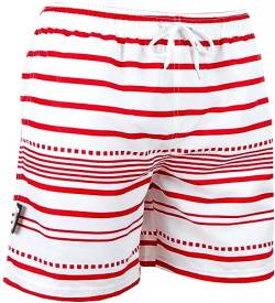 Luvanni Badehose für Herren Schnelltrocknende Badeshorts mit Kordelzug Beachshorts Widerstandsfähige Boardshorts Schwimmhose Männer Jungs Boys Gestreift Streifen Streifenmuster Farbe Weiss Rot XL von Luvanni