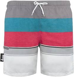 Luvanni Badehose für Herren Schnelltrocknende Badeshorts mit Kordelzug Beachshorts Widerstandsfähige Boardshorts Schwimmhose Männer Jungs Boys Gestreift blau rot grau Streifen Grau Rot L von Luvanni