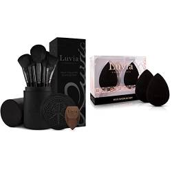 Make-up Pinselset Luvia, Prime Vegan Pro - Black & Luvia Beauty Blender Schwamm Set - Make-Up Ei - Extra Softer Blending Sponge - Kosmetik Applikator Schwämmchen von Luvia Cosmetics
