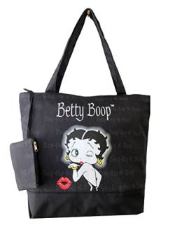 Betty Boop Einkaufstasche aus Segeltuch, groß, mit Münzbörse, schwarz: Wink, Large von LuxeBag