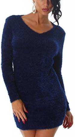 Luxestar Damen Fransen Longpulli Strickkleid Kuschel-Pullover Pulloverkleid weich zart kuschelig Hairy Langarm, Navy Blau 32 34 36 (SM) von Luxestar