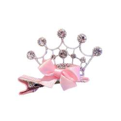 Prinzessin Tiara Haarspangen Krone Haarspangen Haaraccessoire mit rosa Schleife Modell 5cm Haarclip für Mädchen und Frauen (Typ A) von Luxetoys
