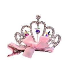 Prinzessin Tiara Haarspangen Krone Haarspangen Haaraccessoire mit rosa Schleife Modell 5cm Haarclip für Mädchen und Frauen (Typ E) von Luxetoys