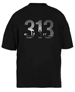 Das 313 Unisex Schwarz Baggy T-Shirt Herren Damen Baggy Men's Women's Black T-Shirt XL von Luxogo