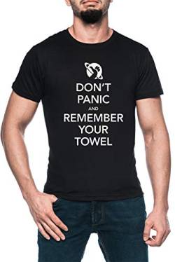 Dont Panic and Remember Your Towel Herren Schwarz T-Shirt Kurzarm Men's Black T-Shirt 4XL von Luxogo