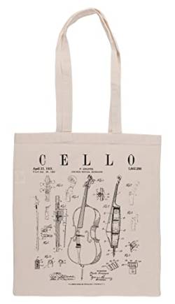 Luxogo Cello Vintage Patent Cellist Drawing Print Einkaufstasche Groceries Beige Shopping Bag von Luxogo