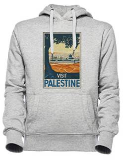 Luxogo Vintage Travel Poster Visit Palestine Unisex Grau Jumper Kapuzenpullover Herren Damen Unisex Grey Hoodie Men's Women's von Luxogo