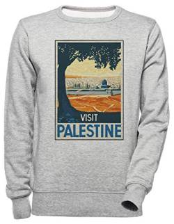 Luxogo Vintage Travel Poster Visit Palestine Unisex Grau Jumper Sweatshirt Herren Damen Unisex Grey Jumper Men's Women's von Luxogo