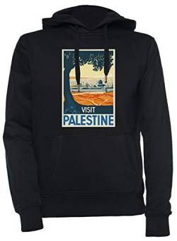 Luxogo Vintage Travel Poster Visit Palestine Unisex Schwarz Kapuzenpullover Herren Damen Unisex Black Hoodie Men's Women's L von Luxogo