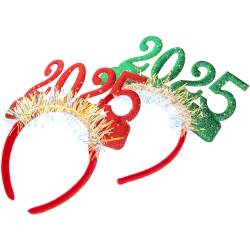 Luxshiny 2025 Neujahrs-Stirnband 2 Stück Glitzernde Pailletten-Kopfbedeckung Haarreifen Silvesterhüte Mit Lametta Frohes Neues Jahr Partyzubehör Feiertags-Haarbänder Für 2025 von Luxshiny