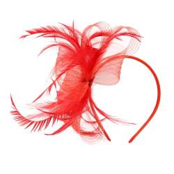 Luxshiny Brautschleier Fascinator Hut Stirnband Vintage Fascinator Haarband Mesh Tea Party Kopfbedeckung Mit Clip Und Haarband Für Frauen Mädchen (Rot) Modische Damen Kleider von Luxshiny