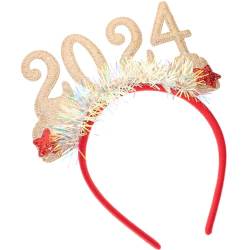 Luxshiny Haargummis 2024 neues jahr stirnband Haarschmuck haar zubehör Frohes neues Jahr Krone Heiligabend Kopfbedeckung Haargummi goldene Haaraccessoires schöne Haarreifen niedlich von Luxshiny