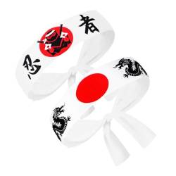 Luxshiny Japanisches Ninja-Stirnband 2 Stück Bushido Hachimaki-Stirnband Karate-Samurai-Stirnband Japanisches Sushi-Koch-Bandana Zum Anbinden Kostüm-Kopfbedeckung Weiß von Luxshiny