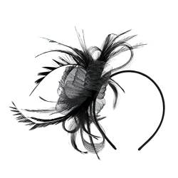 Luxshiny Kleider Fascinator Hut Stirnband Vintage Fascinator Haarband Mesh Tea Party Kopfbedeckung Mit Clip Und Haarband Für Frauen Mädchen (Schwarz) Hüte von Luxshiny