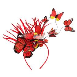 Luxshiny Schmetterlings-stirnband Haarreifen Schmetterlinge Haarband Haarspange Mit Roter Schleife Fascinator-hüte Für Frauen Facinator Partyhüte Fee Rote Haare Krone Abs Fräulein Halloween von Luxshiny