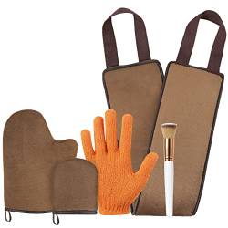 Luxspire Selbstbräuner Handschuhe Set mit Pinsel, 5 in 1 Bräunungslotion Rücken Applikator Selbstbräuner Körper Handschuh Bräunungsmousse Exfoliatorhandschuhe für Tanning Mitt Oil Selbstbräuner, Braun von Luxspire