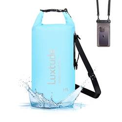 Luxtude Wasserdichte Trockentasche für Damen Herren, 10L dicker wasserdichter Rucksack mit Handyhülle, Roll Top schwimmende Marine Dry Bags für Kajakfahren, Rafting, Bootfahren, Strand usw. (Blau) von Luxtude