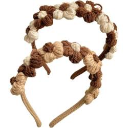 Häkeln Sie Wollblumen-haarband, 2 Stück, Rutschfestes Make-up-stirnband, Modisches Haarband, Niedliches Haar-accessoire Für Den Täglichen Gebrauch von Luxylei