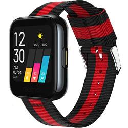 LvBu Armband Kompatibel für Realme Watch, Nylon Strick Replacement Uhrenarmband für Realme Watch Smartwatch (schwarz+rot+schwarz) von LvBu