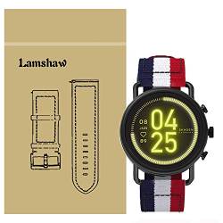 LvBu Armband Kompatibel für Skagen Falster 3, Nylon Strick Replacement Uhrenarmband für Skagen Falster 3 Smartwatch (Blau+Weiß+Rot) von LvBu
