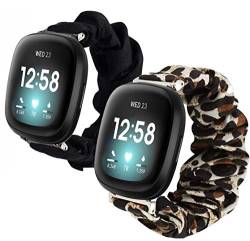 LvBu Armband Kompatibel mit Fitbit Sense/Versa 3, weiche Haargummis Uhrenarmband für Fitbit Sense/Versa 3 Smartwatch (schwarz+Leopard) von LvBu