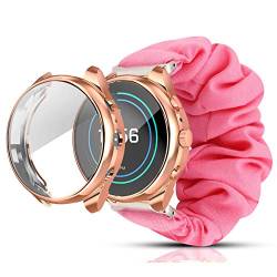 LvBu Armband Kompatibel mit Fossil Damen Sport 41mm, weiche Haargummis Uhrenarmband für Fossil Damen Sport 41mm Smartwatch (Rose Armband+Roségold Hülle) von LvBu