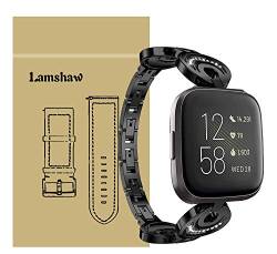 LvBu Damen Edelstahl Bracelet Kompatibel für Fitbit Versa 2, Kristall Rhinestone Diamant Uhrenarmband für Fitbit Versa 2 Fitness-Smartwatch (Schwarz) von LvBu