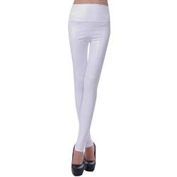 LvRao Damen Elastisch Kunstleder Leggings Skinny Leggins PU Leder Hose Glänzend Wetlook Pants # Weiß L von LvRao