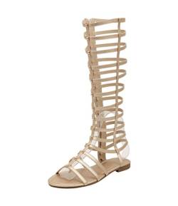 LvRao Damen Gladiator Römisch Sandalen Knie Stiefel Flache Sommer Strand Schuhe (Gold, EU 38) von LvRao
