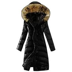 LvRao Damen Lang Daunenmantel Warme Winterjacke mit Fellkapuze Daunen Wintermantel Steppmantel Parka (#1 Schwarz, Asien L) von LvRao