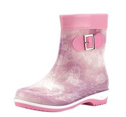 LvRao Damen Mädchen Gummistiefel Herbst Winter Warm Abnehmbar verdicken Garten Regen Schnee Kurze Regenstiefel (Licht Violett, EU 36 / CN 37) von LvRao