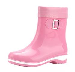 LvRao Damen Mädchen Gummistiefel Herbst Winter Warm Abnehmbar verdicken Garten Regen Schnee Kurze Regenstiefel (Pink, EU 35 / CN 36) von LvRao