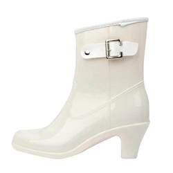 LvRao Damen Wasserdicht Regen Stiefel Hohe Knöchel Boots Gummistiefeln der Frauen Glatt Stiefeletten Weiß Etikett L, EU 38-39 von LvRao