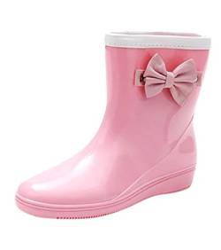 LvRao Frauen Mittel Hoch Gummischuhe Damen Gummistiefel wasserdichte Regen Schuhe Boots Stiefel Kurz Rosa 36 von LvRao