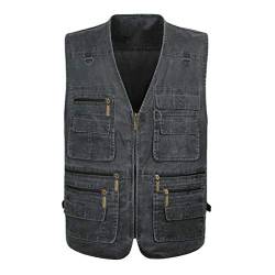 LvRaoo Herren Jeansjacke Armellos Multi-Taschen Vintage Reißverschluss Weste für Fotografie Angeln Jagd (Dunkelgrau, 7XL) von LvRaoo