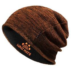 Lvaiz Herren Winter Beanie Mütze Warm Fleece Gefüttert Totenkopf Kappe für Herren Wendbar Frauen Winddichte Uhr Hut Strick Warm Unisex Beanie, Dunkelorange + Schwarz), Einheitsgröße von Lvaiz Hats