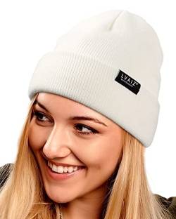 Satin gefütterte Wintermütze für Damen Unisex Baumwolle Strickmütze mit seidigem Futter Slouchy Skull Cap Weiß, Weiss/opulenter Garten, Einheitsgröße von Lvaiz Hats