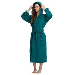 Lvguang Bademantel Damen mit Kapuze Herbst und Winter Verdickter Warme Morgenmantel mit Lange Gürtel Lange Ärmel Pyjamas Pärchenmodell Langes Nachtwäsche mit Taschen (Grün,2XL) von Lvguang