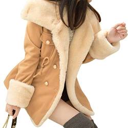 Lvguang Damen Dick Gefütterte Winterjacken Zweireihiger Reverskragen Kurzer Mantel Hüftlänge Damen Outwear Koreanischer Stil Langarm Kordelzug Taille von Lvguang