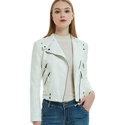 Lvguang Damen Kunstleder Jacke Kurz Motorradjacke Ladies Schlank Oberbekleidung Lederjacke Outwear (Weiß, Asia L) von Lvguang