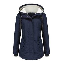 Lvguang Damen Parka Mittellang Outdoor Jacken mit Kapuze Reißverschluss Warm Fleece Gefütterter Warme Damenmantel Winter Draussen Gepolstert Jacke (Intense Blau,2XL) von Lvguang