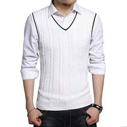 Lvguang Herbst & Winter Herren Casual Slim Fit gestrickte Ärmellose Tank Top V-Ausschnitt Weste Pullover Weste (Weiß, Asia L) von Lvguang