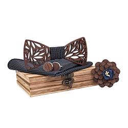 Lvguang Herren Holzprofil Fliege, 4 Pcs Set Handgefertigte Holzfliege mit Holzkiste, Einzigartiges Design Casual Creative Bekleidungszubehör Schleife Querbinder von Lvguang
