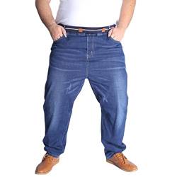 Lvguang Herren Übergrößen Jeans Straight Jeanshose Denim Hose Gummibund mit Kordelzug Stretch Schlupfhose Schlupfjeans Freizeithose - Blau,3XL von Lvguang