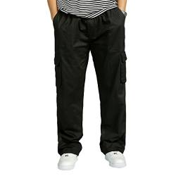 Lvguang Herren Weit Hose Mit Große Tasche Dünn Cargohose Mit Gummizug Große Größen Sporthose (Schwarz, Asia 3XL) von Lvguang