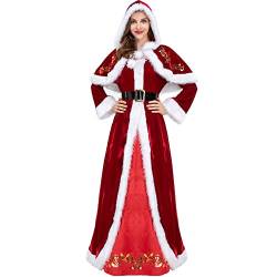 Lvguang Weihnachten Santa Umhang mit Kapuze Weihnachtsmantel Cape Damen Samtkleid Kapuzenumhang Cape Abendkleid Weihnachtsfest für Weihnachten Kostüm Party Rot-M von Lvguang