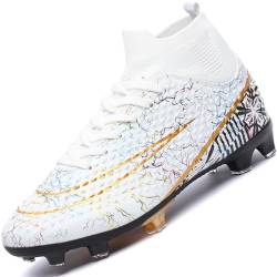 Lvptsh Fußballschuhe Herren Microfaser Spike Cleats Kunstrasen Fussballschuhe Kinder Jungen Fg Ag Outdoor Sport Football Schuhe Fußball Stiefel,White EU38 von Lvptsh