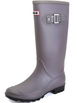 Lvptsh Gummistiefel Damen Hoch Regenstiefel Langschaft Wasserdichte Garten Stiefel Anti Rutsch Wellington Boots Rain Boots,Grey,EU41 von Lvptsh